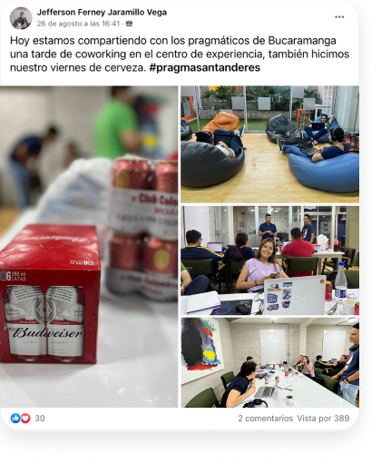 Se ve una publicación en redes sociales en la que alguien comparte varios ejemplos de nuestra cultura empresarial